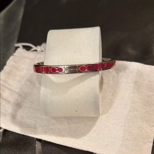 Coach Red Enamel Logo Link Bangle Bracelet silver with gold accents